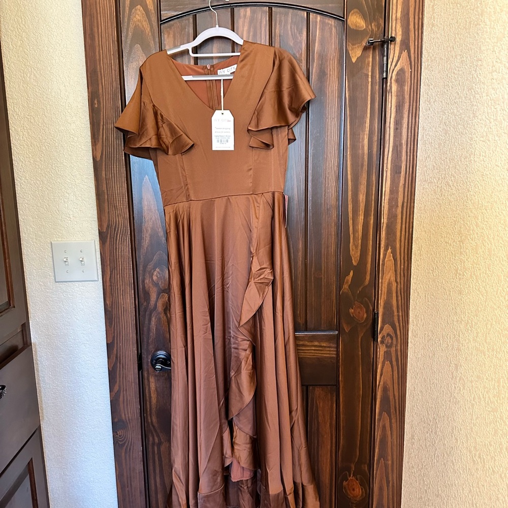 Ivy City Co Brown Flutter Sleeve High Low Sundress